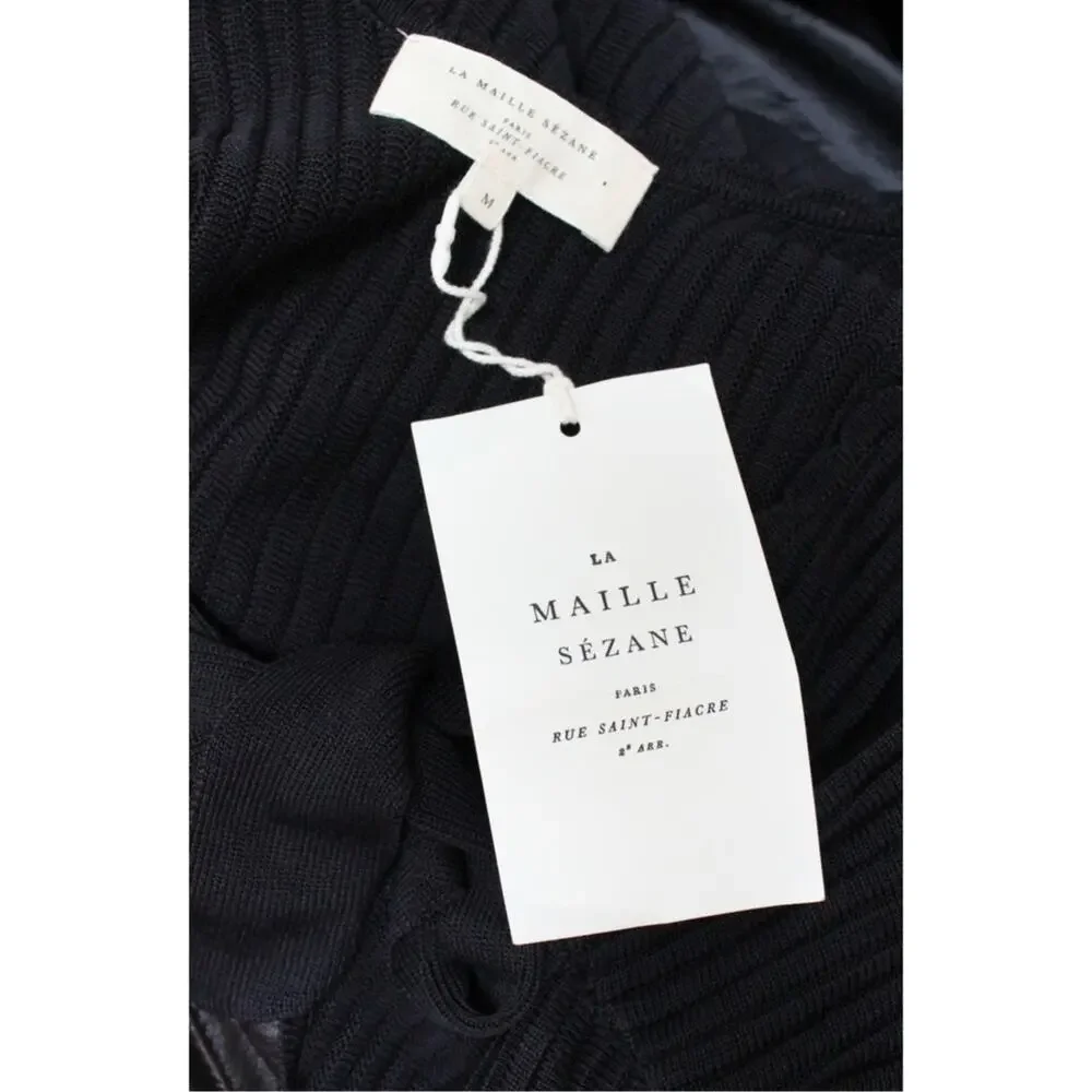 NWT Sezane Ernestine Black Ribbed V Neck Pullover Jumper Sweater Size Medium